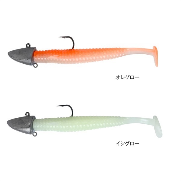 SW FINESSE SHADセット【ジグヘッド付ソルトワーム/ヒラメ/マゴチ/ロックフィッシュ】(オレグロー/イシグロー-14g)